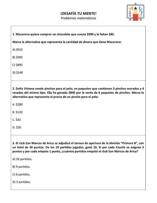 Problemas matemáticos - Guía de ejercicios