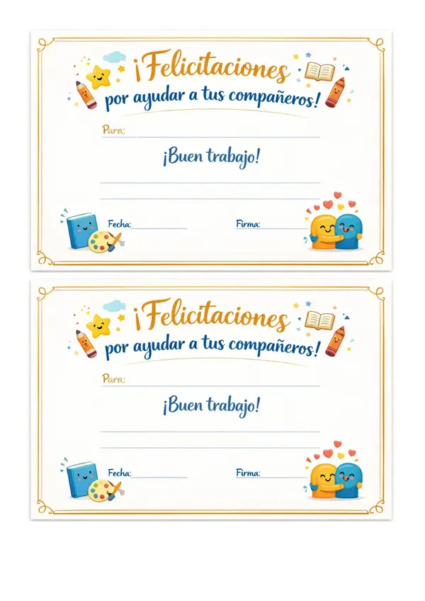 Diplomas Buen trabajo en clases, Buena actitud en Clases y Buen compañero