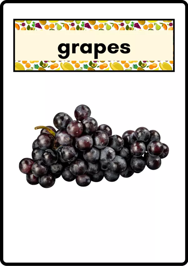 Flash Cards vocabulario de las Frutas en inglés Grapes