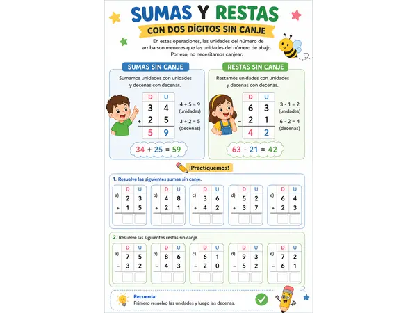 Ficha de adiciones y sustracciones. 