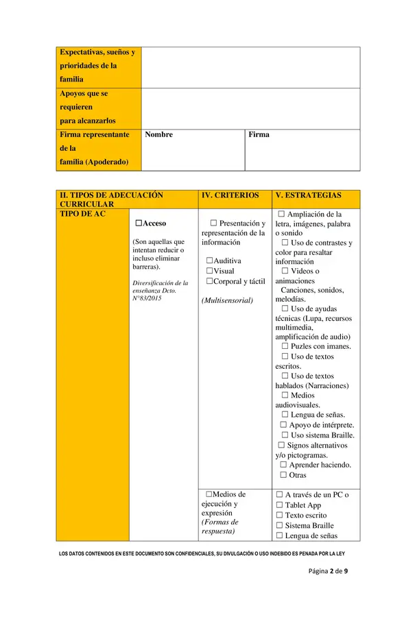 Documento PACI Plan de Adecuación Curricular Individual 8º básico.
