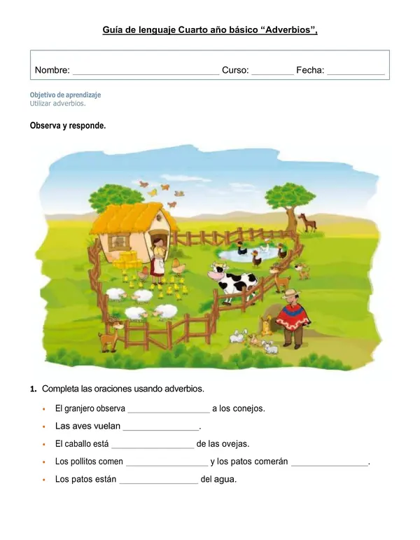 Guía de lenguaje 4°año "Adverbios"