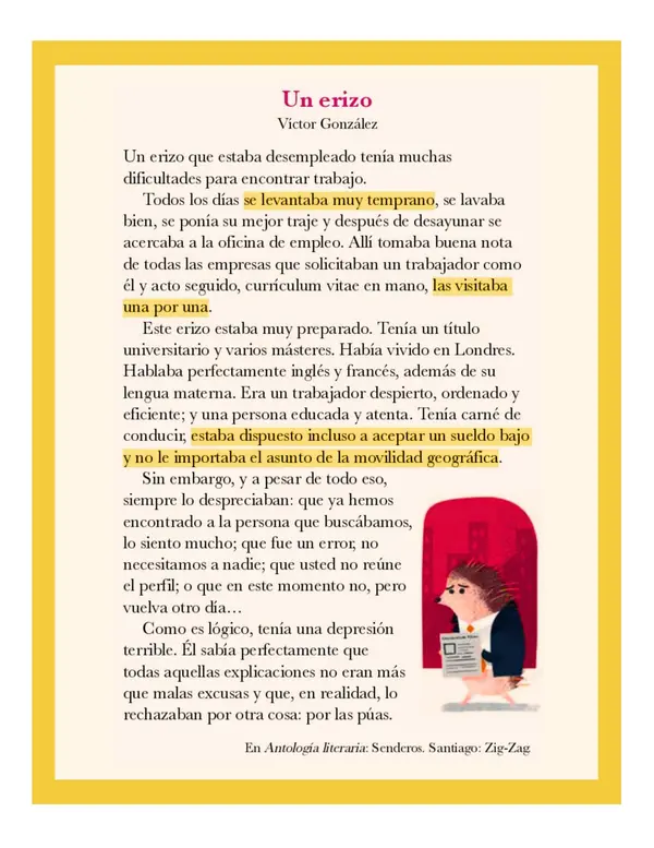 Comprensión lectora: Cuento - Un erizo
