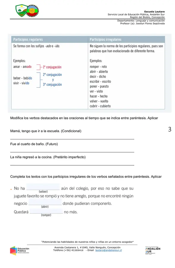 GUÍA DE APRENDIZAJE: VERBOS. UNIDAD IV: ¿Cómo conocemos el mundo?