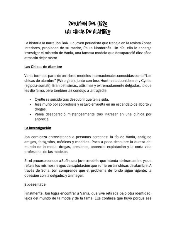 Resumen libro "Las chicas de alambre"