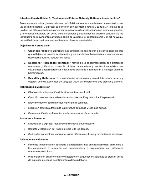 Planificaciones clase a clase de Artes 3° básico