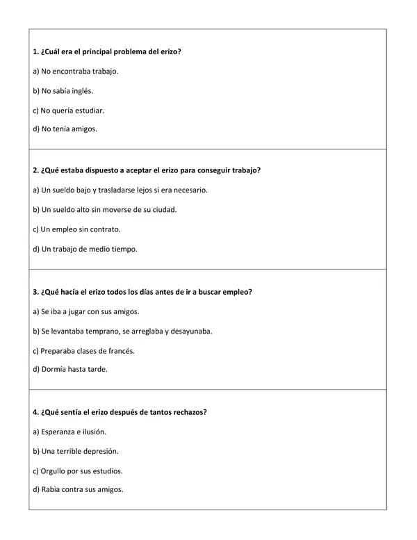 Comprensión lectora: Cuento - Un erizo