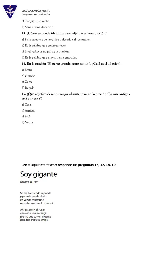 Evaluación sumativa cuarto básico 