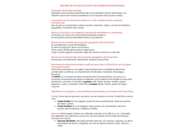 Resumen de Estudios Sociales para la Prueba Estandarizada MEP 2025