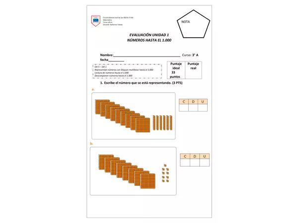 Evaluación de Matemática 3 año