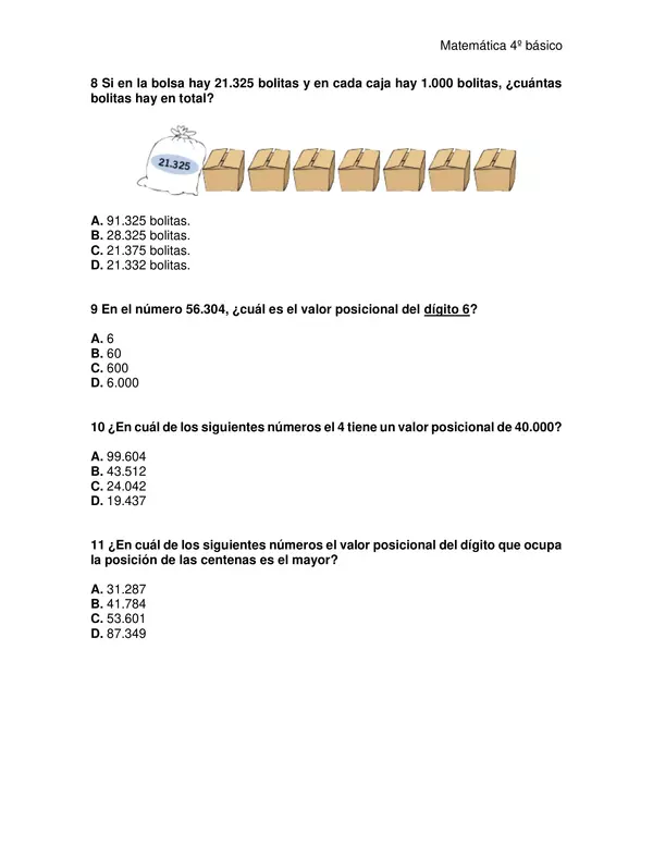 Evaluación de matemática 4°año unidad: "Números hasta 100.000"