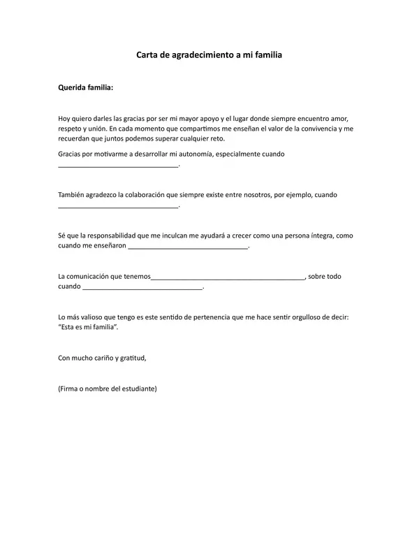 Carta de agradecimiento