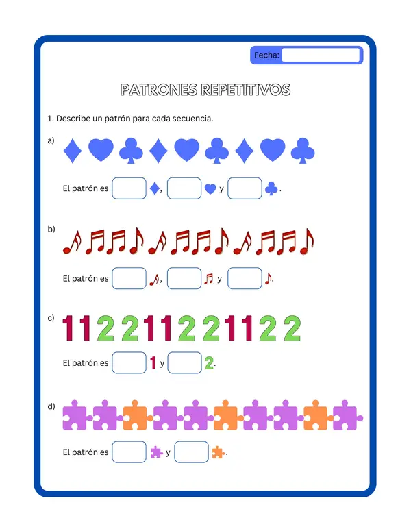 1° básico - Ficha de aprendizaje "Patrones repetitivos"