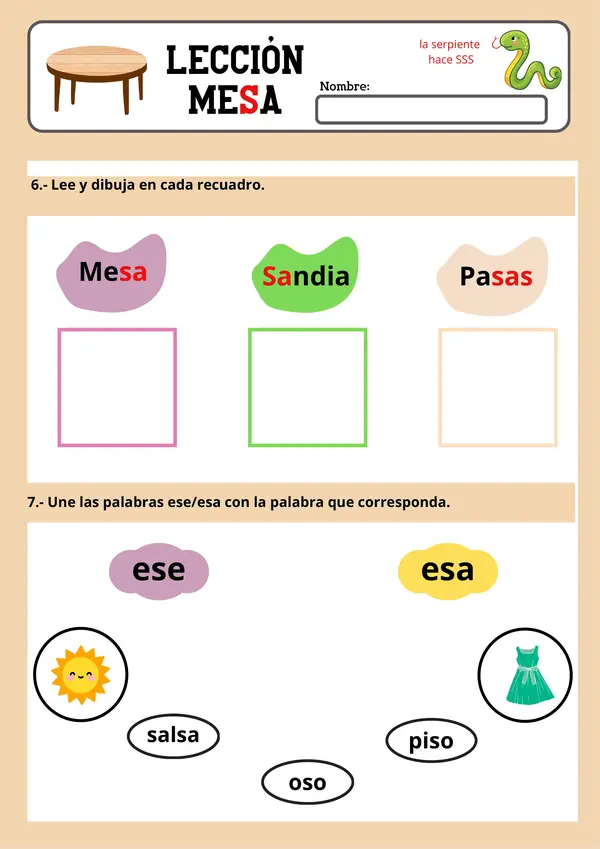 Lección Mesa - Metodo Matte (LETRA S)