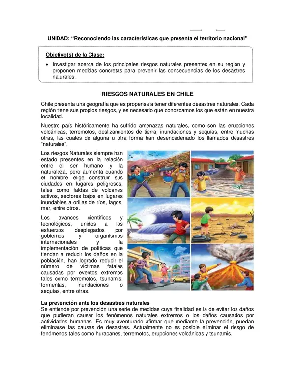 Guia de Historia y Geografia 6 Basico: Riesgos Naturales En Chile