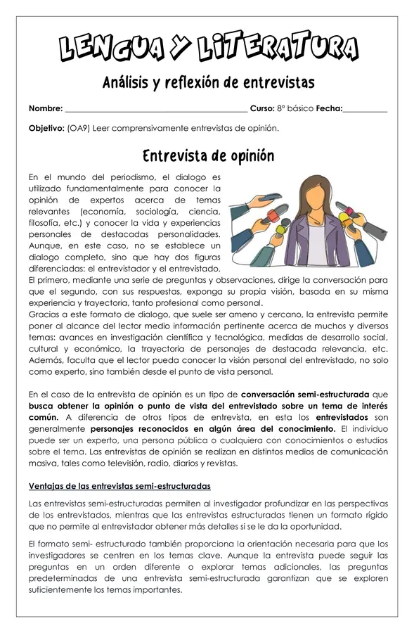 Guía de trabajo - Entrevistas reflexión y análisis - 8° 