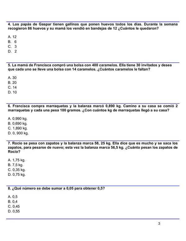 ENSAYO SIMCE 4 MATEMÁTICA  6°