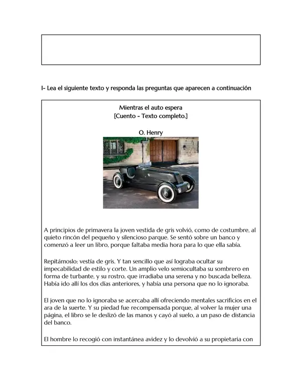 📚 Guía de Comprensión Lectora: “Mientras el auto espera” – O. Henry
