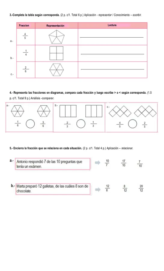 Prueba Fracciones Tercero Básico