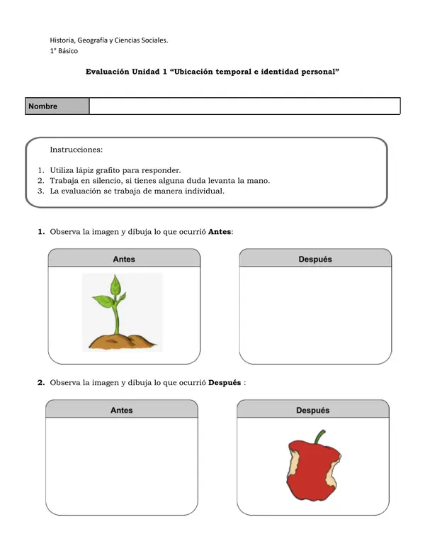 Prueba Unidad 1 historia 1° básico