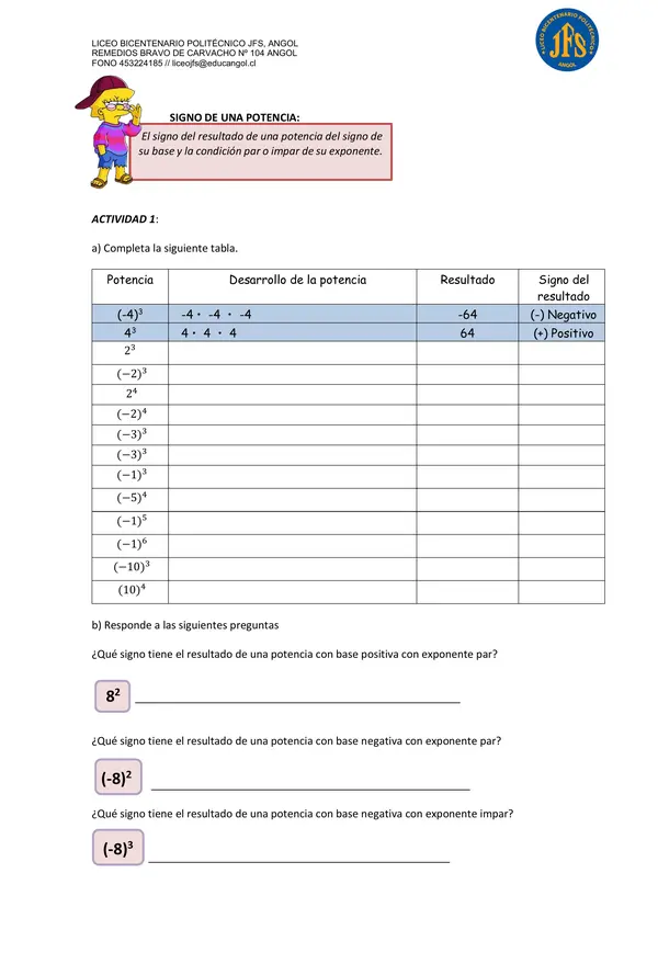 Guía de estudio Potencias 1° medio