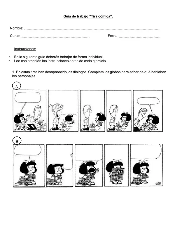 Guía de trabajo "Tira cómica" 4° año.