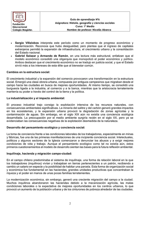 Guía de aprendizaje Industrializacion en Chile
