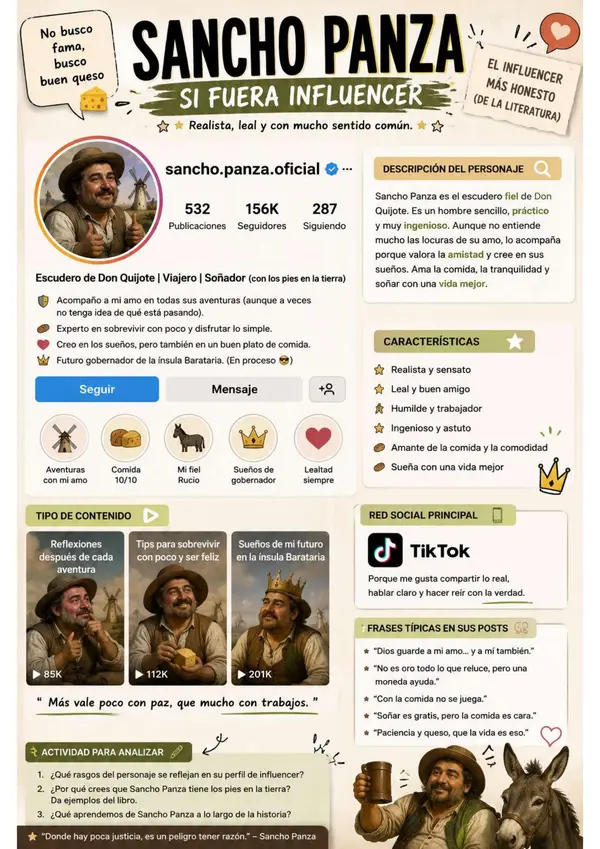 Don Quijote de la Mancha: personajes principales si fueran influencers con actividad 📱✨
