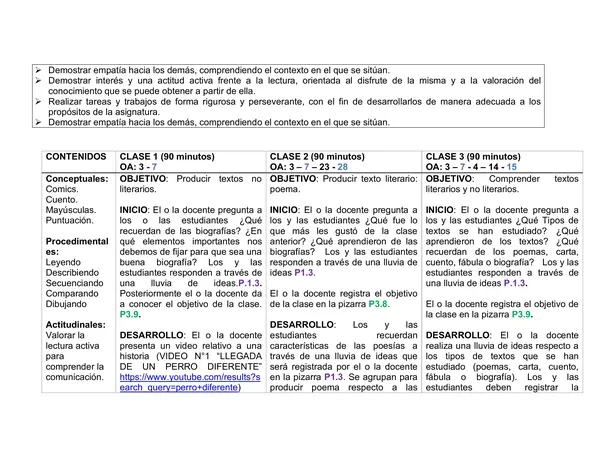 Planificación Clase a Clase: Julio | Lenguaje y Comunicación Cuarto Básico