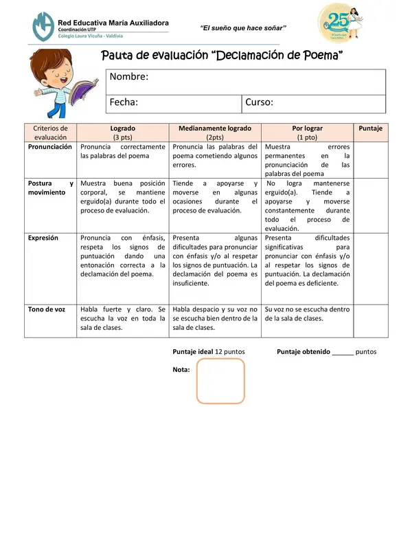 PAUTA DECLAMACIÓN DE POEMA 