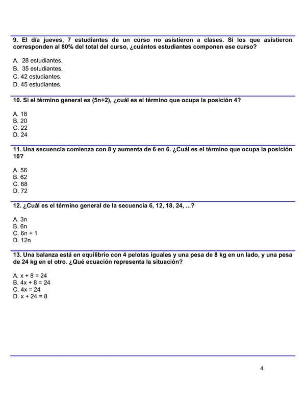 ENSAYO SIMCE 4 MATEMÁTICA  6°