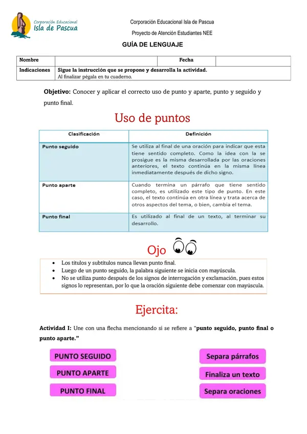 GUÍA DE LENGUAJE "Uso de puntos"