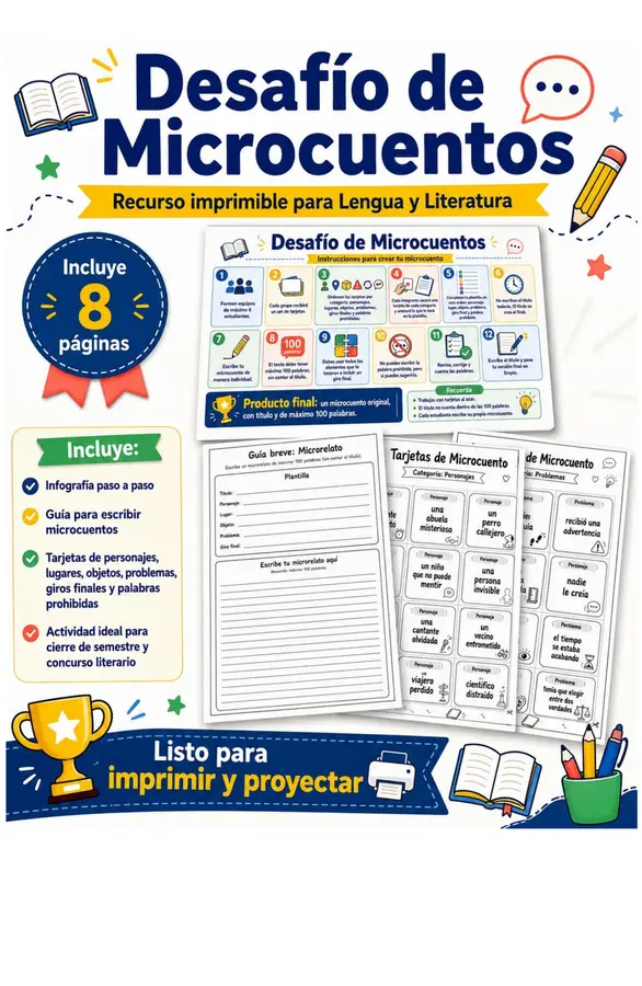 Desafío de Microcuentos: recurso imprimible para Lengua y Literatura