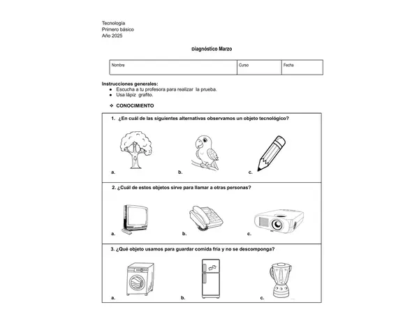 Evaluación diagnóstica primero básico tecnología