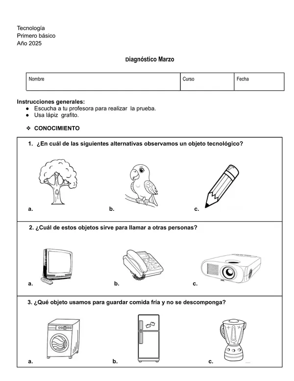 Evaluación diagnóstica primero básico tecnología