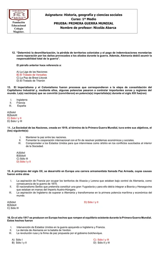 Prueba 1º guerra Mundial