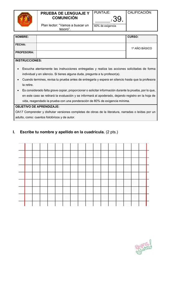 Prueba del libro "Vamos a buscar un tesoro"