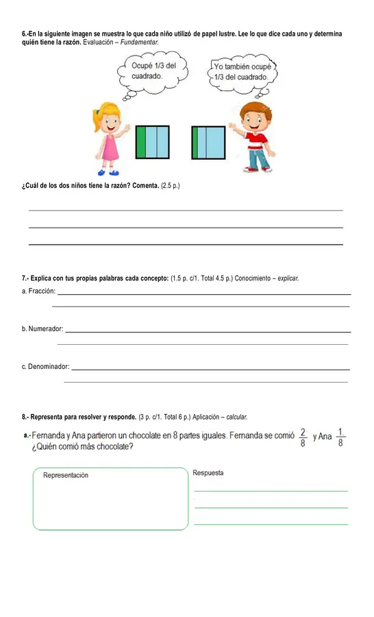 Prueba Fracciones Tercero Básico
