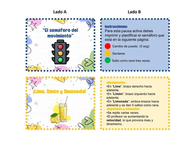 ✨ Flashcards de Pausas Activas con Movimientos – Energiza tu clase ✨
