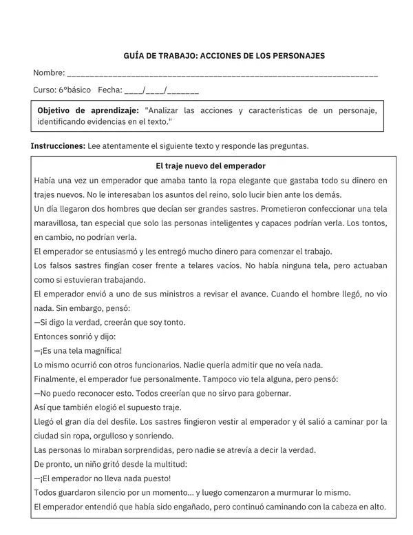 Guía: Acciones de los personajes