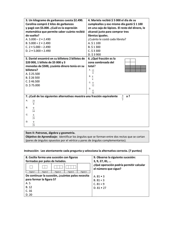 Evaluación Diagnostica Matemática 6to básico con solución.