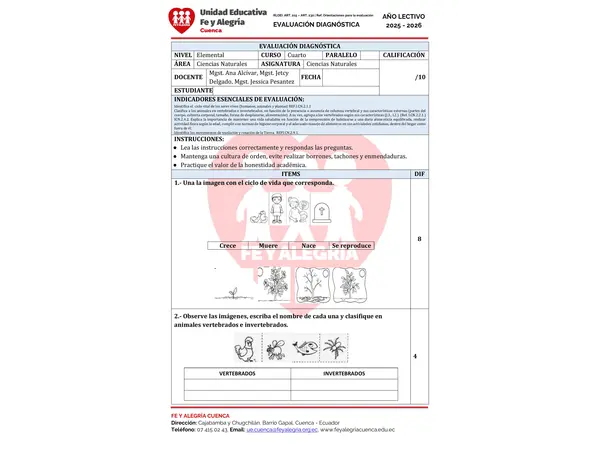 EVALUACIONES DIAGNOSTICAS DE CUARTO DE BASICA 