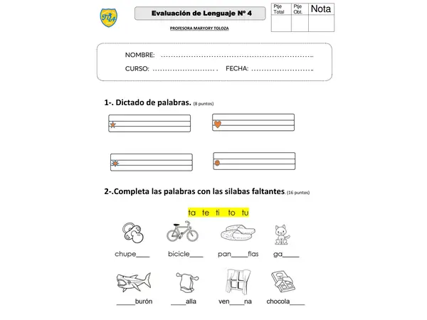 Evaluación letra T