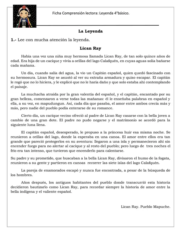 Comprensión Leyenda 4°