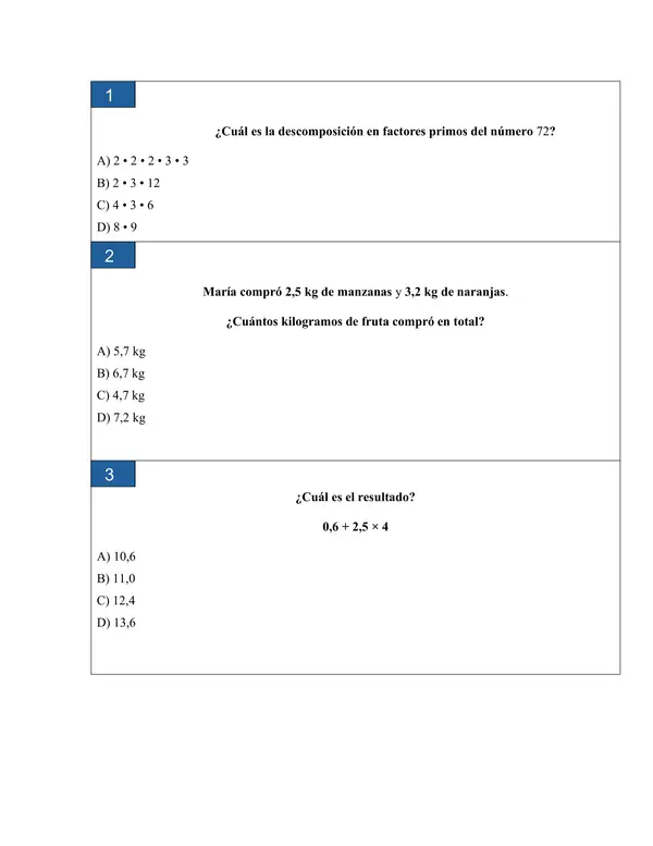 Ensayo SIMCE N°1 de Matemática para 6° Básico 