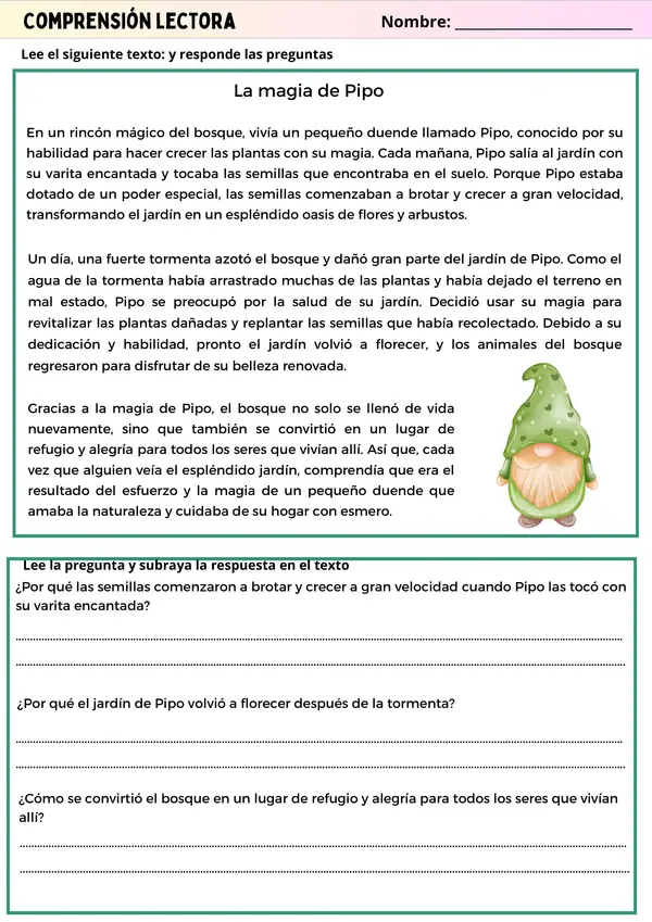 Comprensión, Establecer la causa de un hecho en un texto .