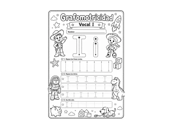 láminas de escritura vocales toy story