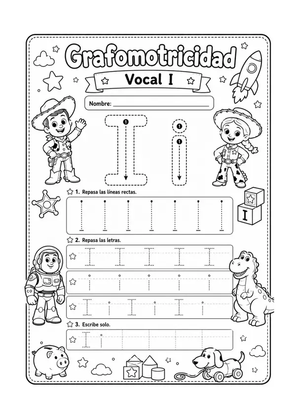 láminas de escritura vocales toy story