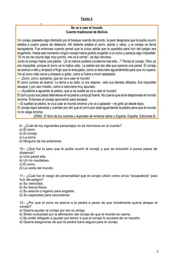 Evaluación Comprensión Lectora - 5° Básico 