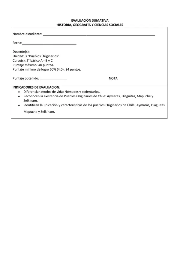 Prueba "Pueblos Originarios de Chile"